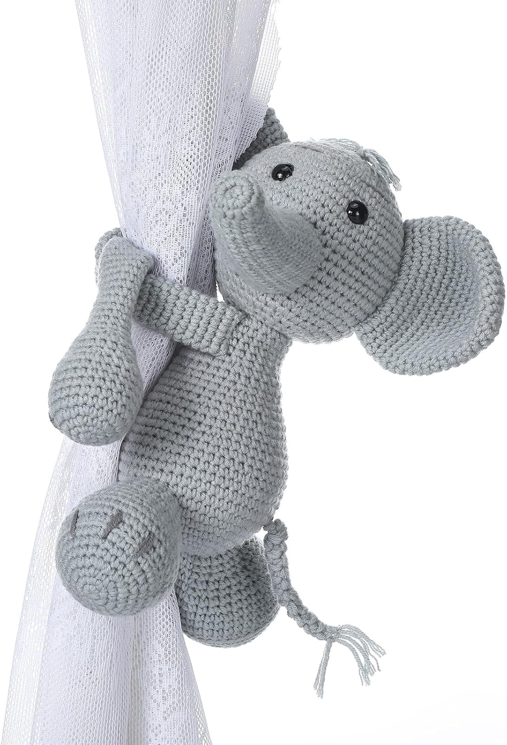 Moukeren Safari Crochet Animal Curtain Ties Back Elephant Shaped Curtain Tiebacks Holders Cute Jungle Animal Nursery Decor Accessories Gifts for Elephant Themed Bedroom Window Home Office (Left)