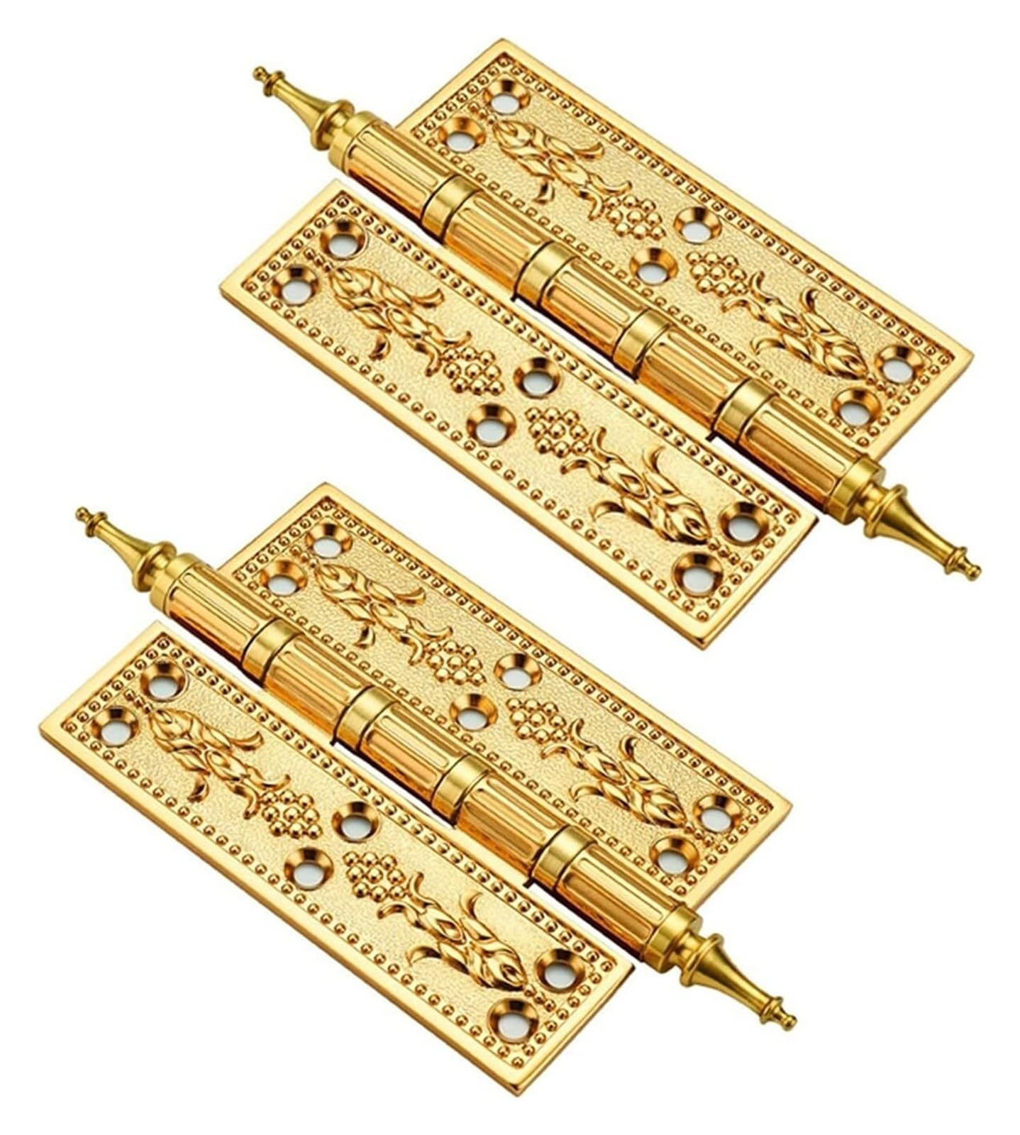 Pzoferlin Gold Door Hinge European Carved Flat Brass Door Hinges, Silent, 5 Inch, 2 Pcs, Multicolor(Gold)