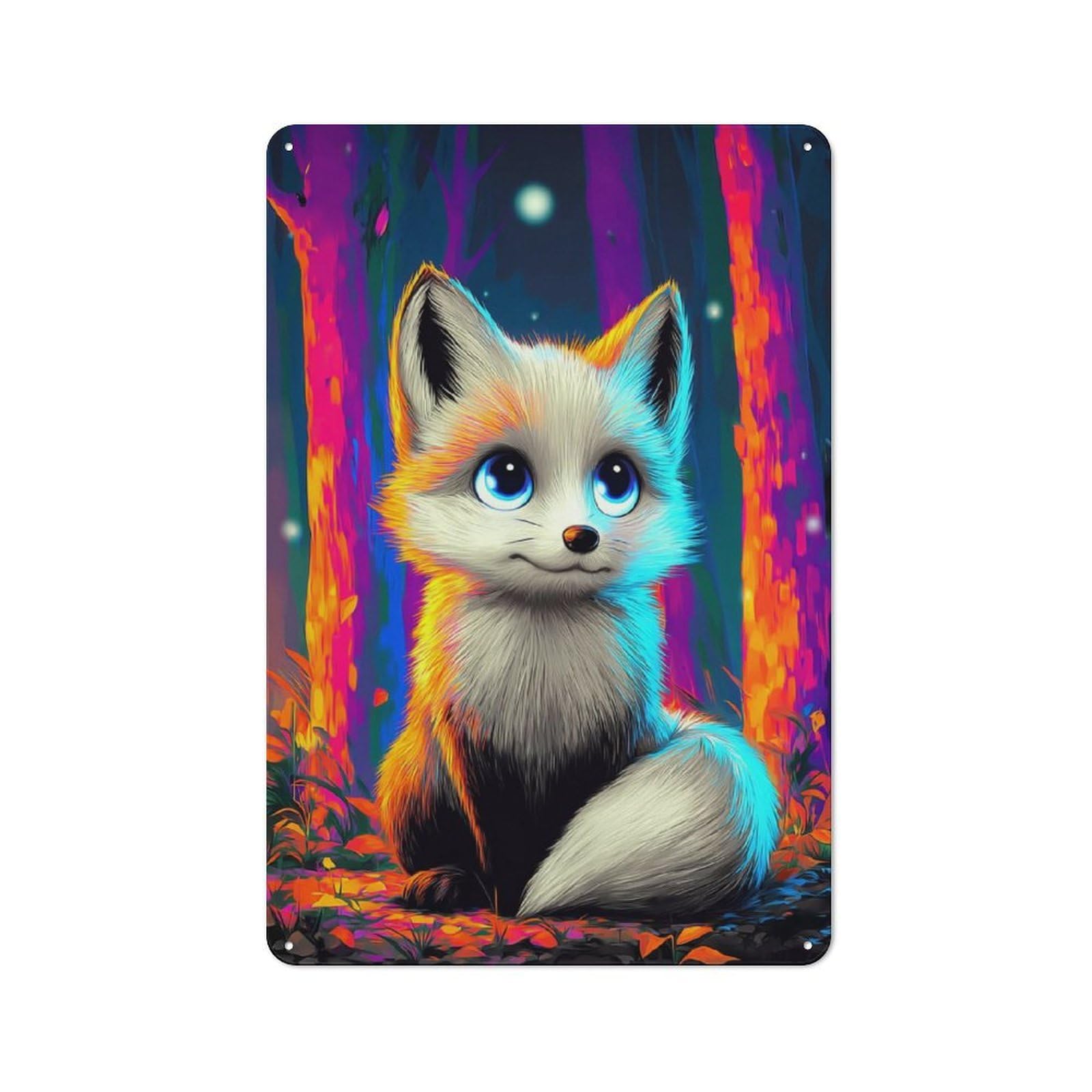 Junmoney Magical Forest Fox -7 Decorative Tin Plaque With Design 30X20cm, Classic Novelty Wall Art For Flat, Dorm Room, Lounge Or Cafe