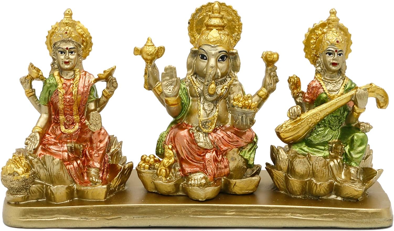 alikiki Hindu Lakshmi Ganesha Saraswati Statue - Laxmi Ganesh Idol for Car Dashboard Decor Home Temple Mandir Pooja Item Indian Puja Item Diwali Gift Meditation Yoga Altar Decoration