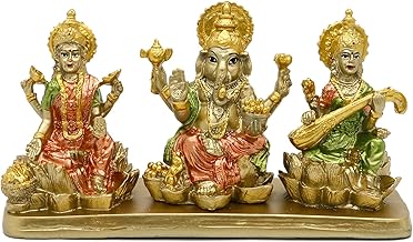 Hinduism Lakshmi Ganesha Saraswati Statue - Hindu Laxmi Ganesh Home Temple Pooja Mandir - Indian Murti Puja Decoration Items Diwali Gift Living Room Office Tabletop Desk
