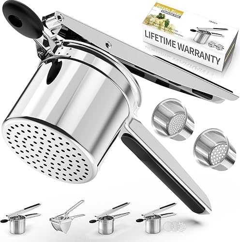 SPEENSUN Ricer de papas para puré de papas, 15 onzas y 2 tazas intercambiables Spaetzle Maker para puré de papas esponjoso, triturador de papas