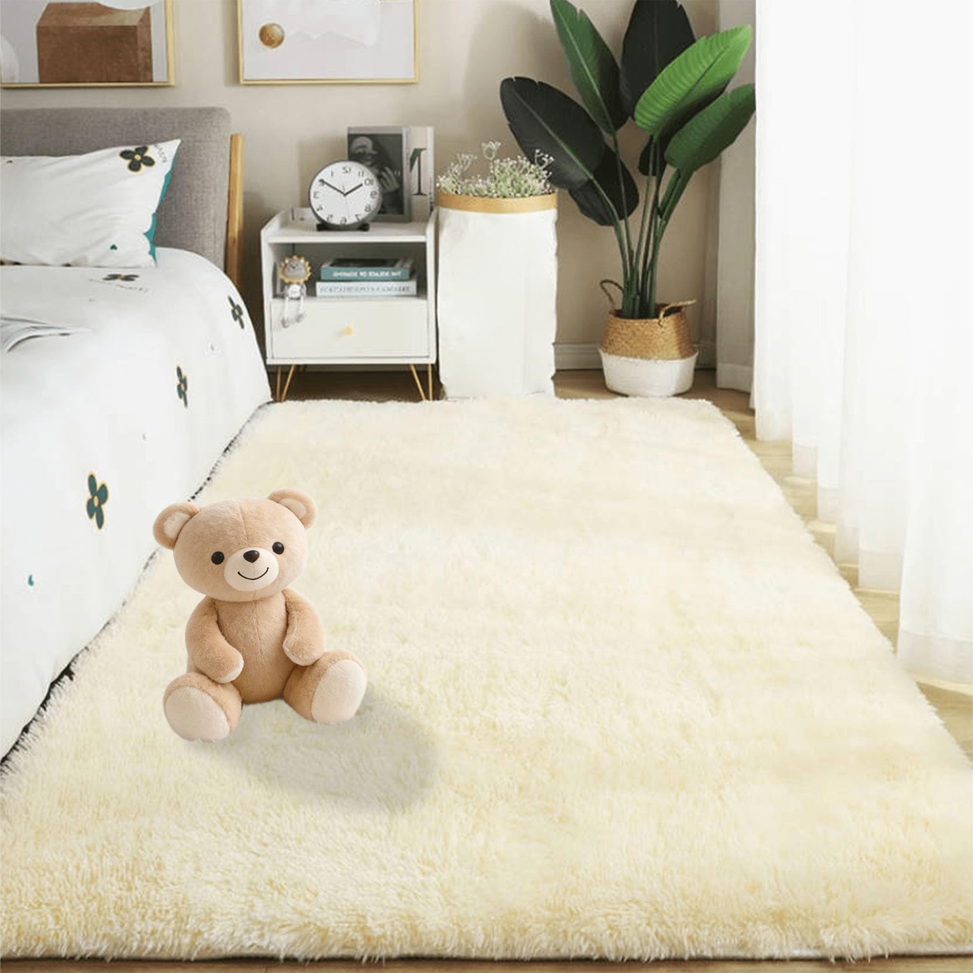 Tapis de sol lavable et antidérapant grand format pour salon crème