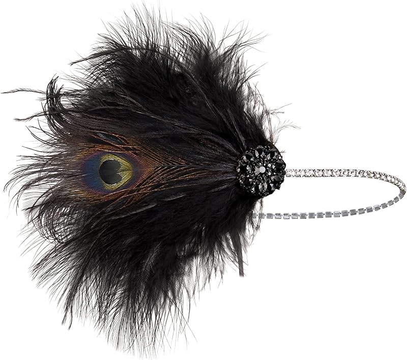 BABEYOND 1920-as Évek Fekete Tollpántos Hajpánt Női Charleston Flapper Stílus Great Gatsby Jelmez Kiegészítő Strasszkővel