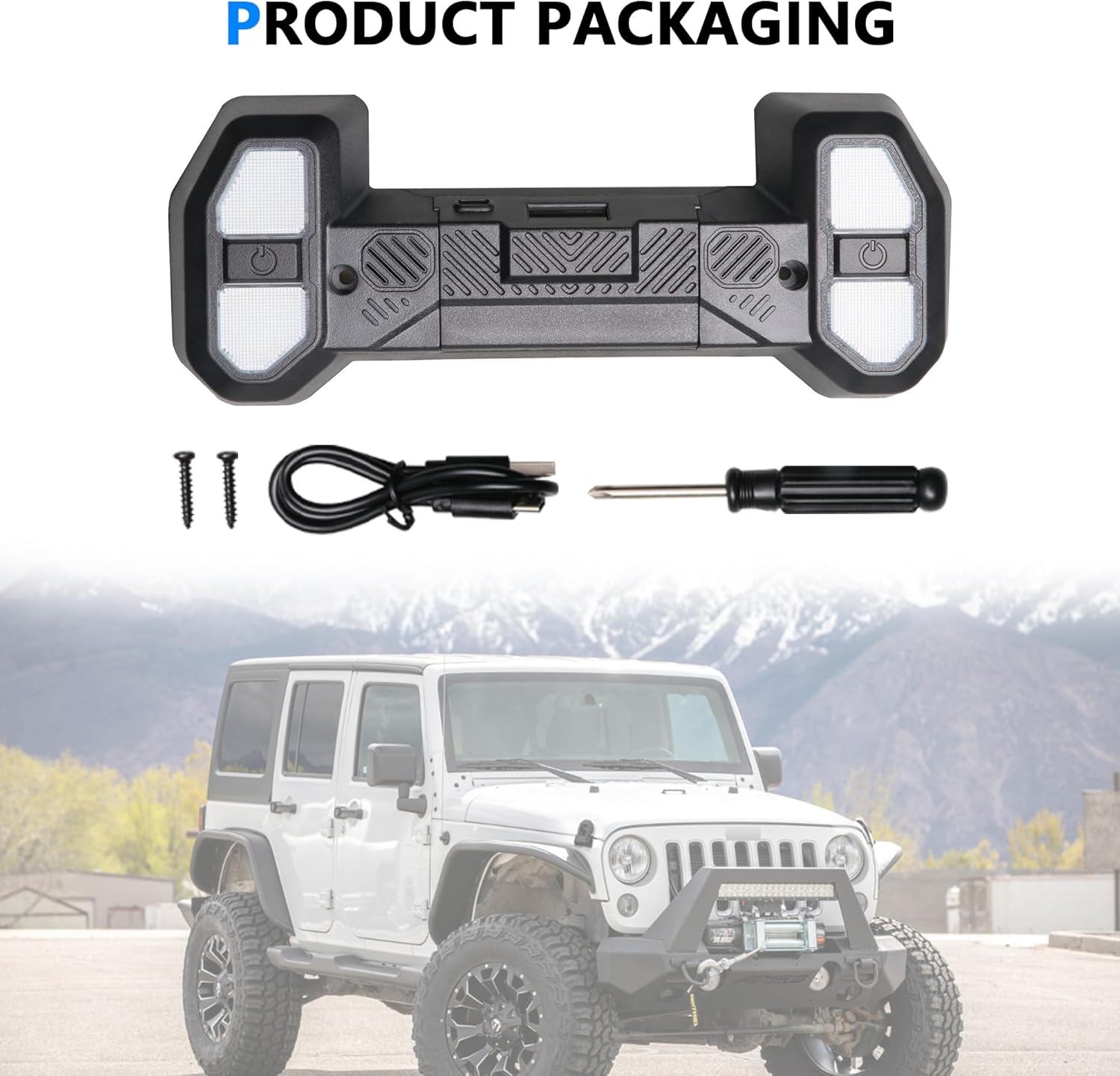 LED Interior Dome Lights Rechargeable Compatible with 2012-2018 Jeep Wrangler JK JKU 2/4 Door Wrangler Accessories Push Button Switch LED Front Seat Area Lights 5980K White 24 LEDs