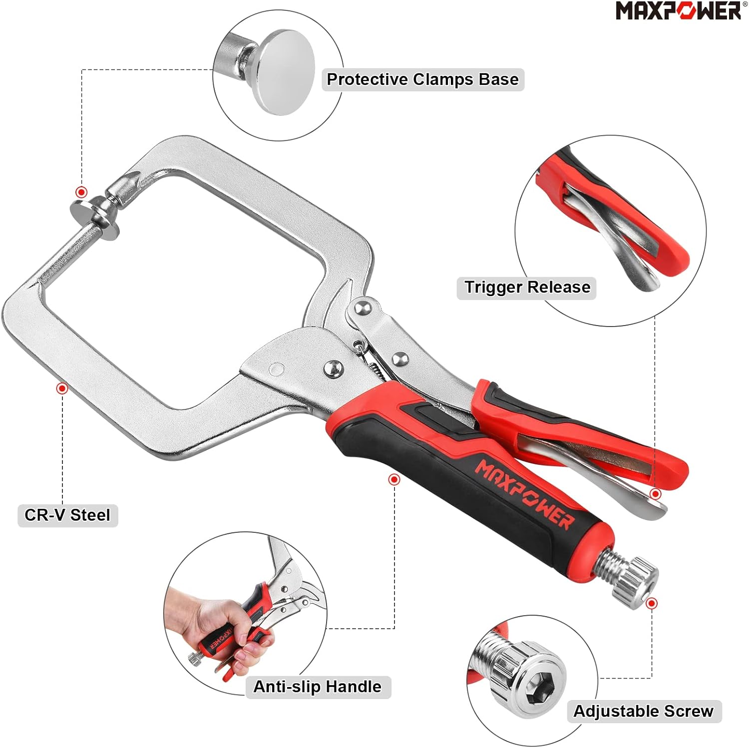 MAXPOWER 12.5-Inch Pocket Hole Clamp, 2 Pack Right Angle Clamp for Woodworking and Pocket Hole Joinery