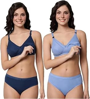 Lunavibe Pregnancy Feeding Bra Panty Set | Cotton Nursing Bra Set for Mothers | Maternity Feeding Inner Set | Breastfeedin... Price In India