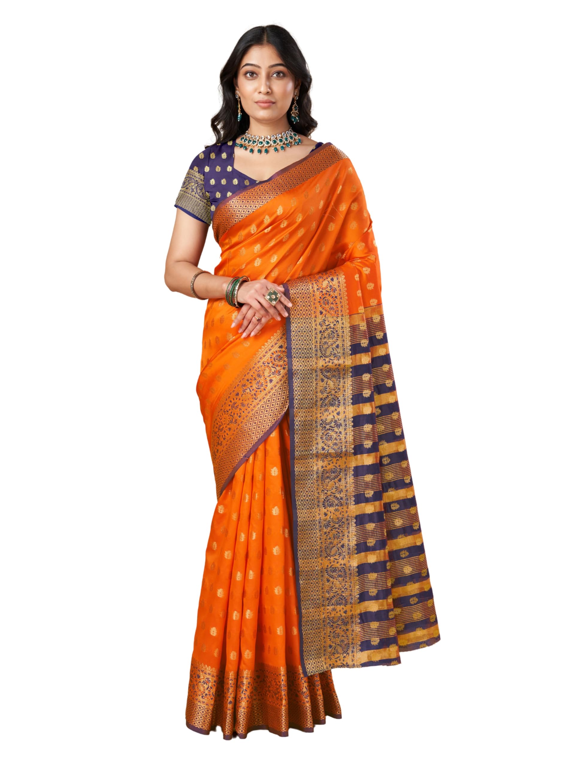 C J Enterprise Womens Pure Kanjivaram Soft Cotton Silk Saree for Wedding Kanchipuram Pattu Sarees Banarasi Latest Sari With Blouse Piece Women Design Wear 2023 (Pan Butti 1) (Orange) (B0CMNY9LSV) Amazon Price History, Amazon Price Tracker