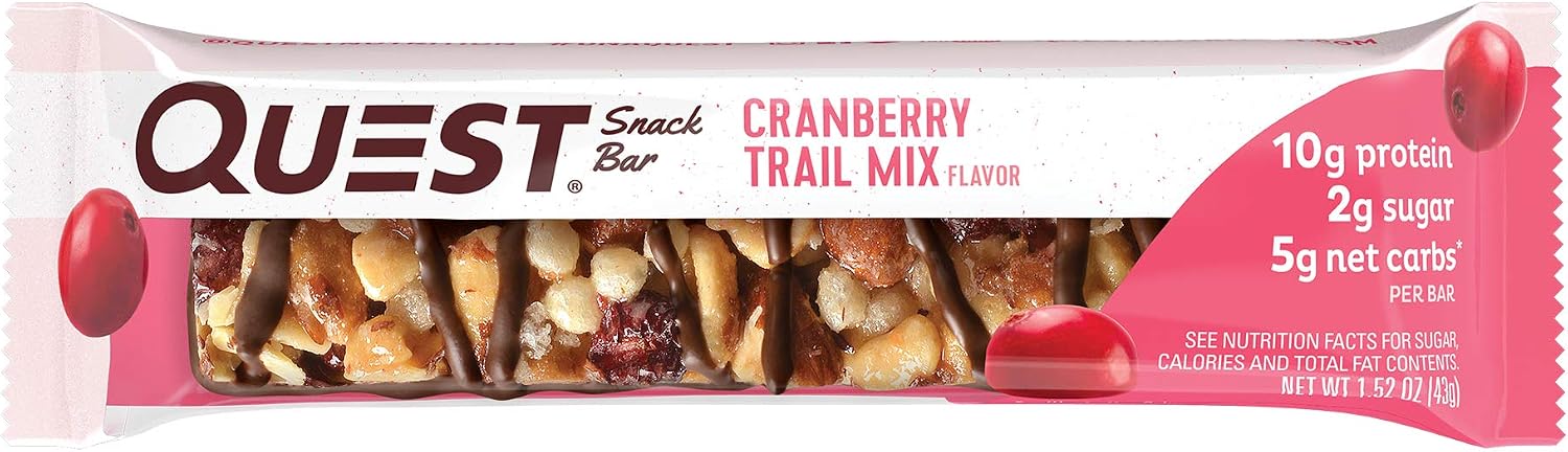 Quest Nutrition Cranberry Trail Mix Snack Bar, High Protein, Low Carb, Gluten Free, Keto Friendly, (12 Count of 1.52 oz Bars) 18.24 oz, 1.52 Ounce (Pack of 12)