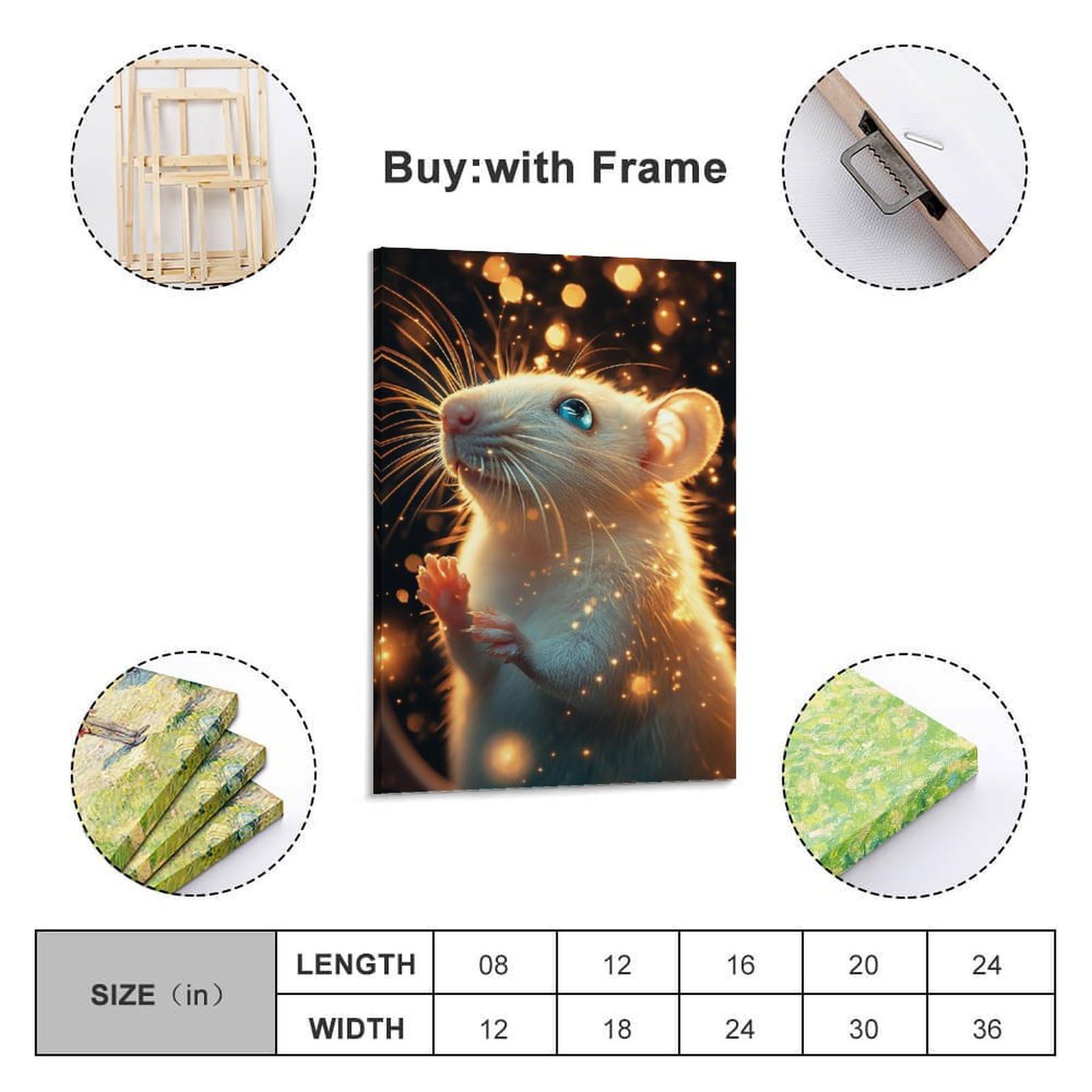 POLIUAWS Verzauberte Ratten-Leuchtbilder für Flur, Wohnzimmer, Kinderzimmer, Mädchen, Jungen, Geburtstagsgeschenk, Wandbilder, 24 x 36 Zoll (60 x 90 cm)