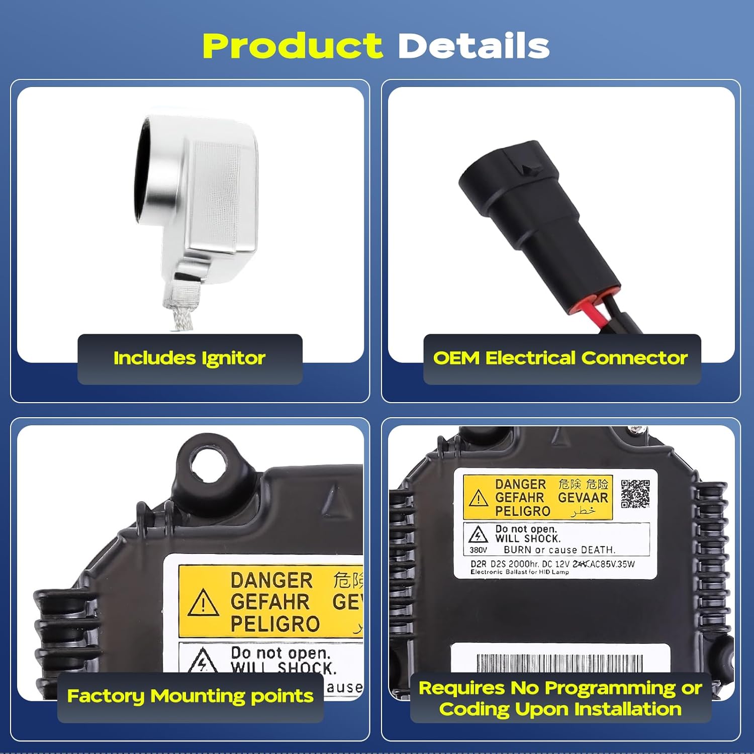 2 Set Xenon HID Ballast Headlight Control Unit with Igniter & D2S Bulb Compatible with Nissan Altima Maxima Murano 370Z 350Z G35 G37 FX35 FX45 QX56 QX70 QX80 Replace 28474-89904 28474-8991A