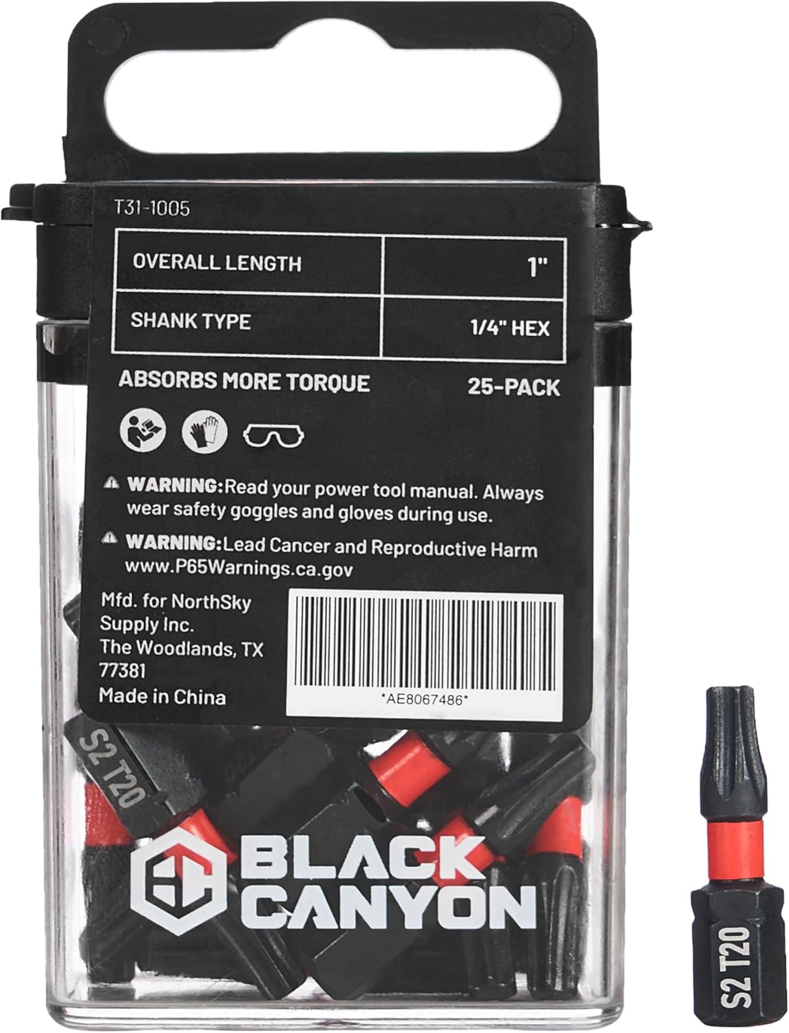 Impact Screwdriver Bits Torx T27-25 Pack S2 Steel Magnetic 1/4" Hex Shank for Impact Drivers