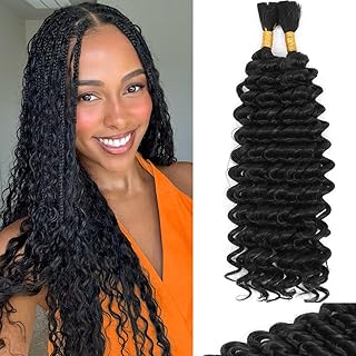 Human Braiding Hair Mix Synthetic Deep Wave Bulk Hair for Braiding, 18 Inch Wet and Wavy Braiding Hair 2 Pcs Boho Hair for Braiding Curly Bohemian Hair Extensions