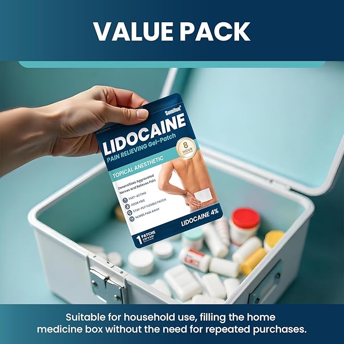 Sumifun 4% Lidocaine Patches Maximum Strength - 30 Count Pain Relief Patches for Back, Shoulder, Elbow, Knee, Muscle & Joint - Topical Analgesic Unscented