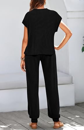 BTFBM Women's Two Piece Tracksuit Outfits Summer Short Sleeve Tops Long Pants Jogger Lounge Matching Sets Sweatsuit