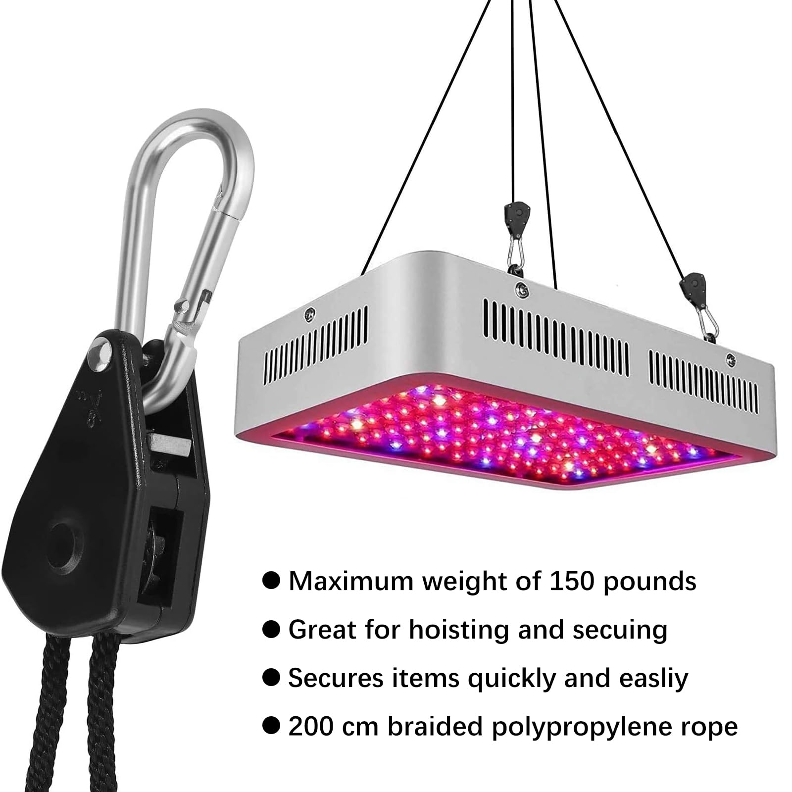 Trinquete de Cuerda Ajustable 1/8, Gancho para Carraca, Colgador Grow Light