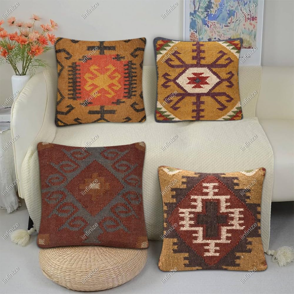 Housses de coussin turques en laine de jute premium 45x45cm d'exception