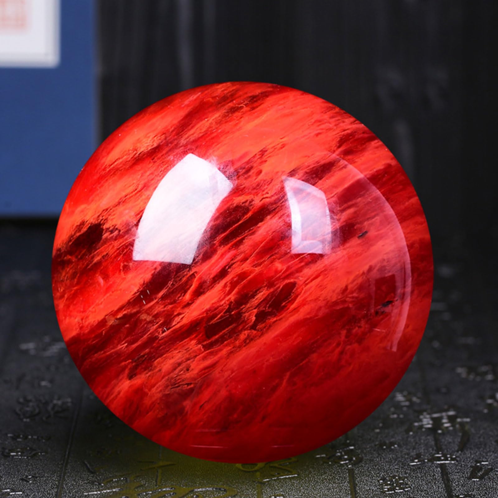 Kryształowa kula z naturalnego czerwonego obsydianu z drewnianą podstawą – kula z leczniczego kamienia szlachetnego do dekoracji domu i biura, kamień ochronny do medytacji,Diameter3.9"
