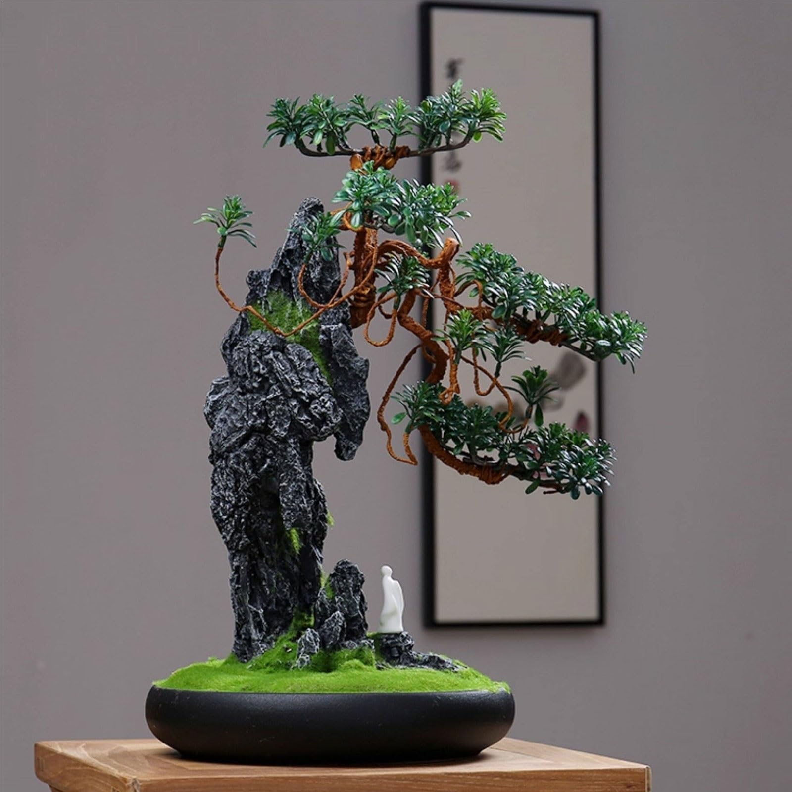 Plantas artificiales Bonsai artificial en maceta de cerámica pino falso