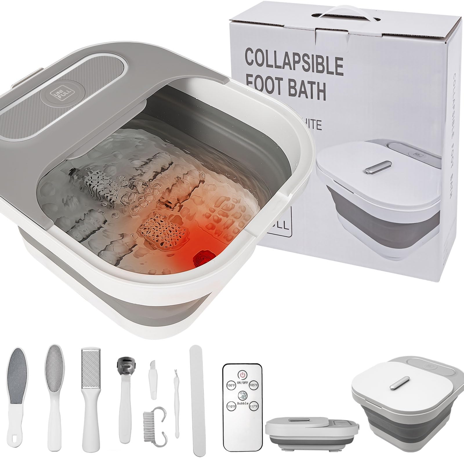 UNIFULL Collapsible Foot Spa Bath with Heat and Massage, Pedicure Kit, Bubble Jets, Temperature Control, Red Light, Heating Foot Spa-image-8
