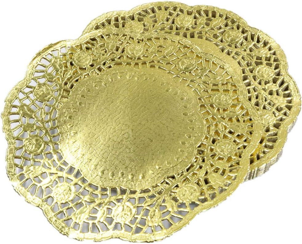 lobake 100 Pieces 8.5 inches Gold Colored Round Paper lace doilies Place mats Cake Baking Wedding doilies