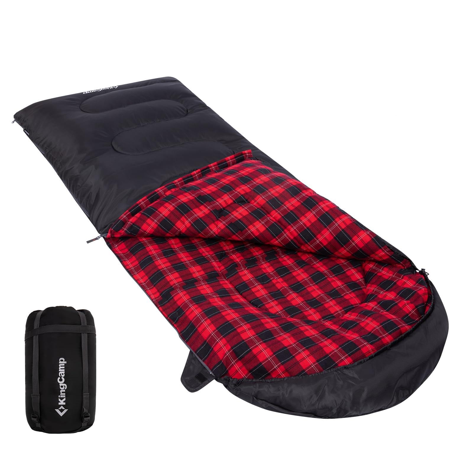 KingCamp for Adults, Winter | Flannel Lined Cold Weather 4 Season Sleeping Bag Sacos de Dormir Grandes y Altos, Ligeros, Resistentes al Agua para Camping, mochileros, Senderismo, Color Negro Derecho