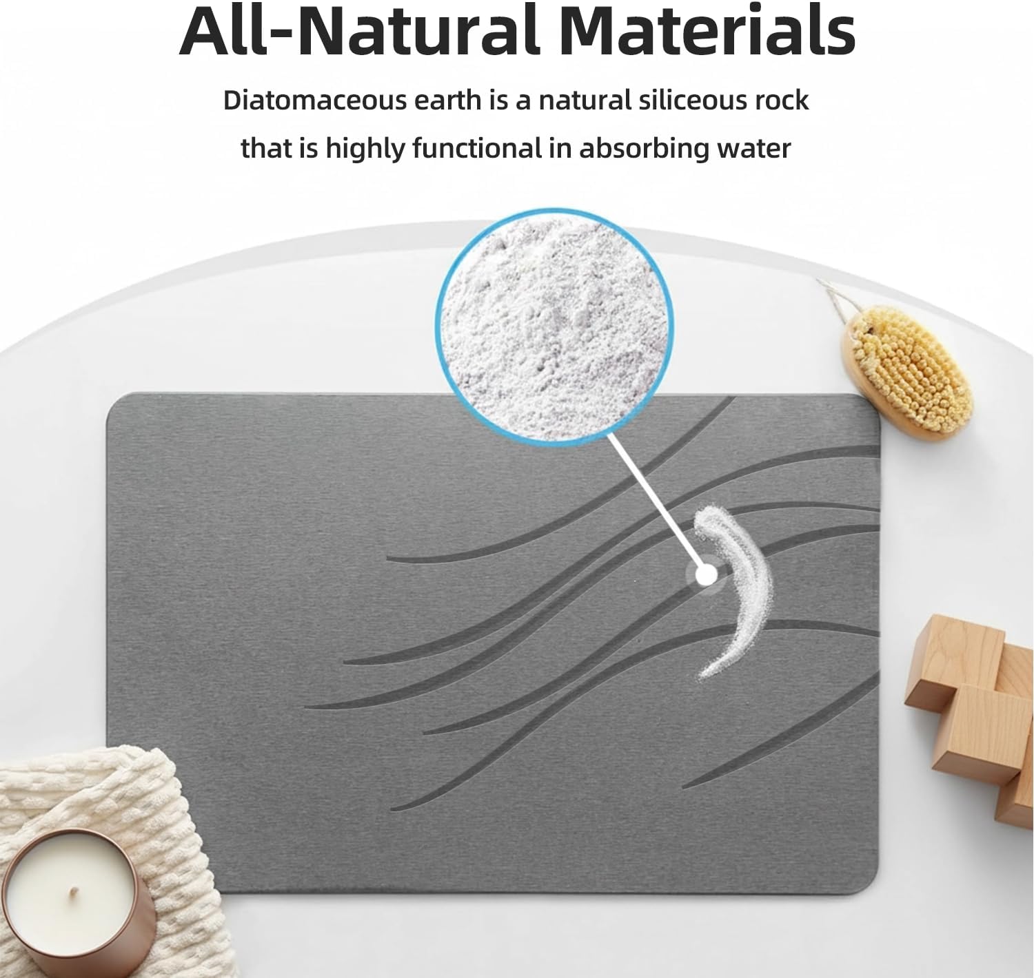 Stone Bath Mat, Diatomite Fast Drying Non Slip Stone Shower Mat, Super Absorbent for Bathroom & Kitchen, Multi-Use as Pet Mat, Easy to Clean 16"x24", Gray - Image 5