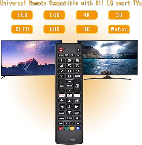 Vista 2 de Control remoto universal para LG TV, todos los modelos LCD LED 3D HDTV Smart TVs AKB75095307 AKB75375604 AKB74915305, con botones de acceso directo