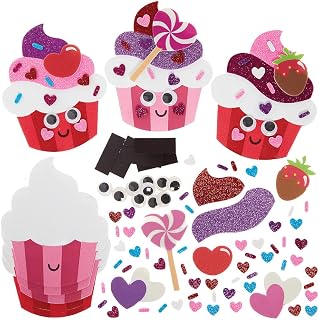 Baker Ross FX329 Kit de imanes para magdalenas corazón de amor - Lote de 8, Kit de manualidades de espuma para niños, San Valentín