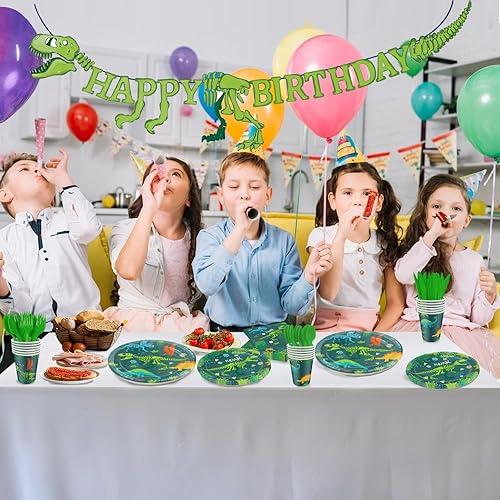 Miniatura 6 de Suministros de fiesta de dinosaurios, temática de dinosaurio, decoración de fiesta de cumpleaños, incluye platos, tazas, servilletas, juegos de