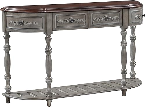 Miniatura 9 de Moderna mesa de consola clásica de madera maciza con 4 cajones de almacenamiento y 1 estante inferior para pasillo sala de estar dormitorio blanco p