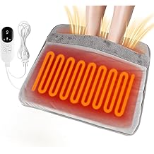 Electric Heated Foot Warmer for Feet, Double Sided Feet Warmer Foot Heating Pad with 9 Levels Temp and 3 Timers, Foot Warmers for Bed, Under Desk, Office, Birthday Christmas Gifts for Women Men(Grey)