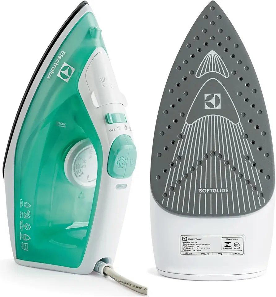 Ferro de passar seco e vapor Electrolux base antiaderente ceramica vapor vertical extra anti gotejamento 1500W cabo 1,65m verde SIE70 220V