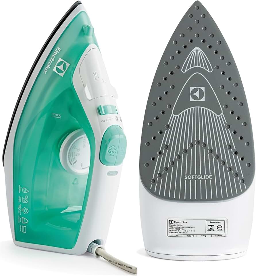 Ferro de passar seco e vapor Electrolux base antiaderente ceramica vapor vertical extra anti gotejamento 1500W cabo 1,65m verde SIE70 220V