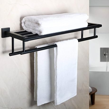 Alise Bathroom Tower Hanger: Double Towel Bars, SUS304 Stainless Steel, Wall Mount