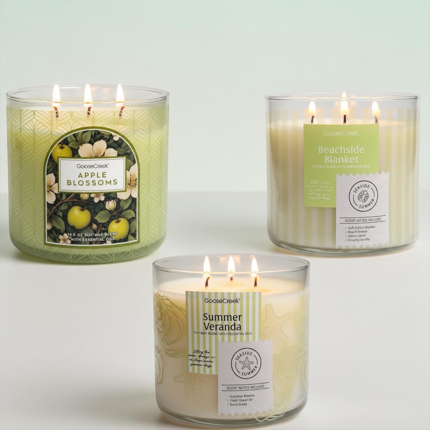 Seaside Summer Collection, Set o 3-Wick 14.5 oz Scented Candles, Soy Wax Blend with Essential Oils,