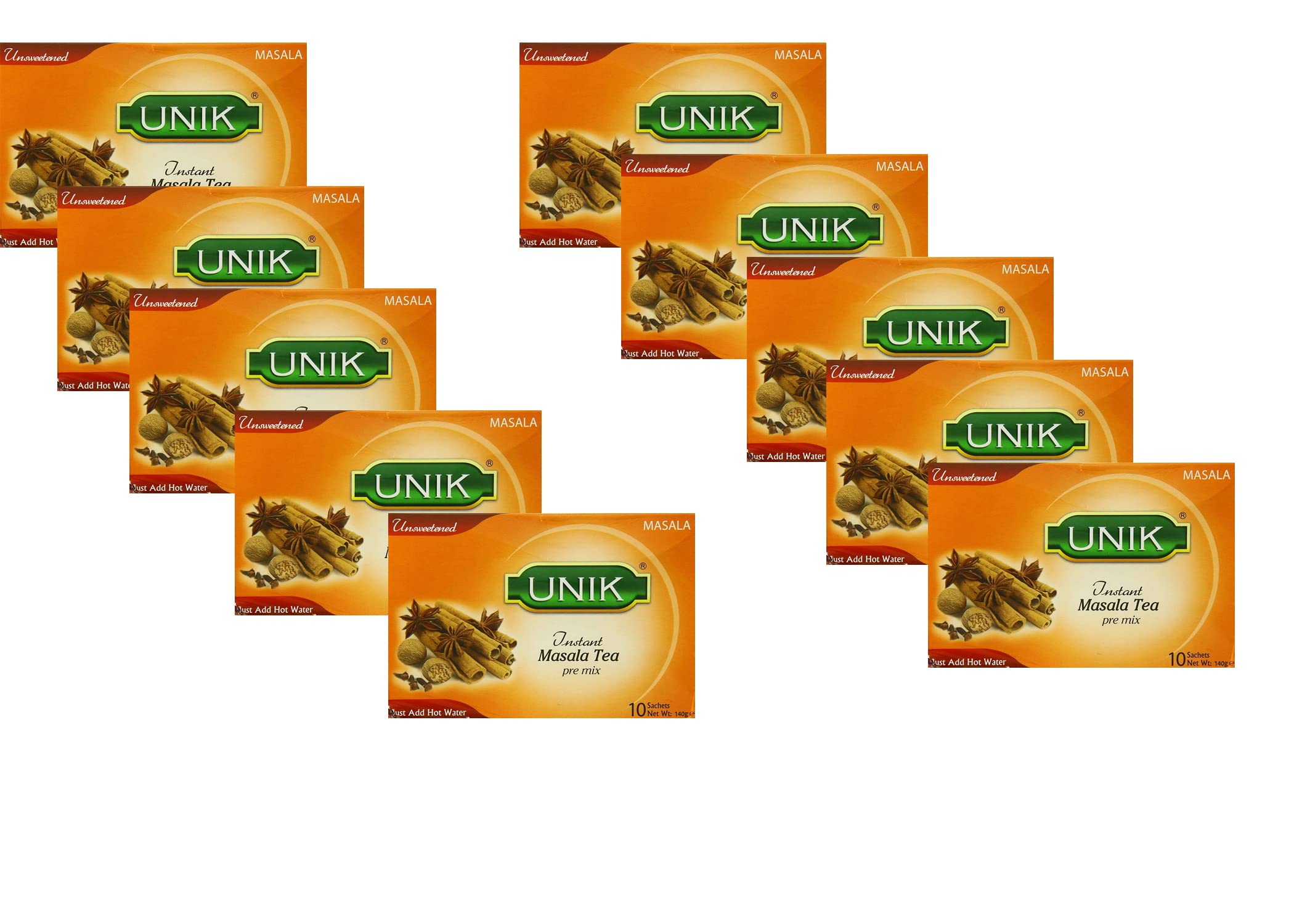 Unik Masala Tea Unsweetened 140g (Pack of 10) – Instant Masala Tea Pre-Mix Powder