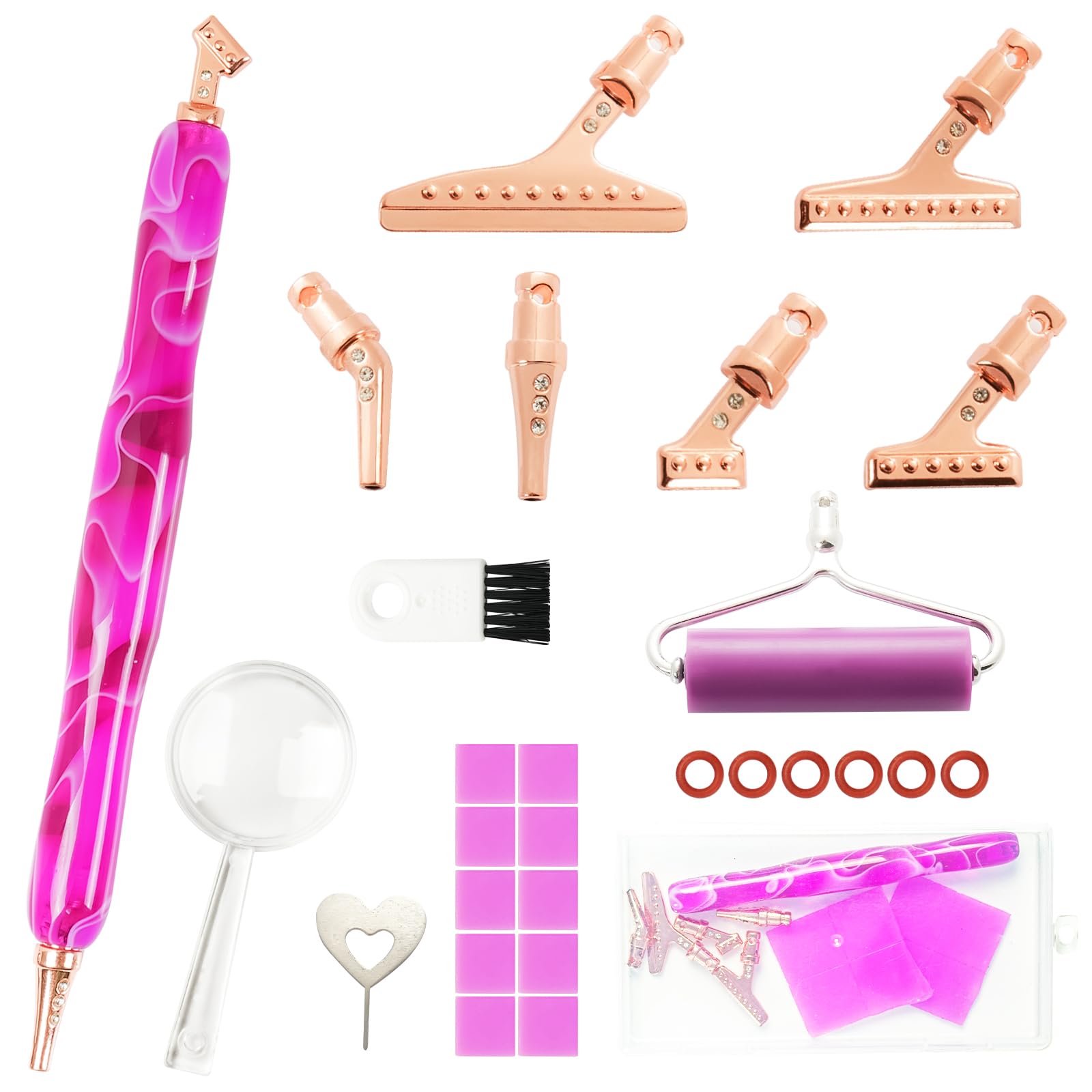 Sheryl&Rain 22Pcs Diamond Painting Pens Kits, Diamond Art Pens Metal Tips with Roller, Clay, Pin, Brush, Magnifier, Ergonomic 5D Dimond Painting Accessories Tools for DIY Crystal Drill Bead(Purple)