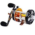 Sougayilang Fishing reels Round Baitcasting Reel - Conventional Reel - Reinforced Metal Body & Supreme Star Drag-Right Hand-Golden-Black-Warrior 5000