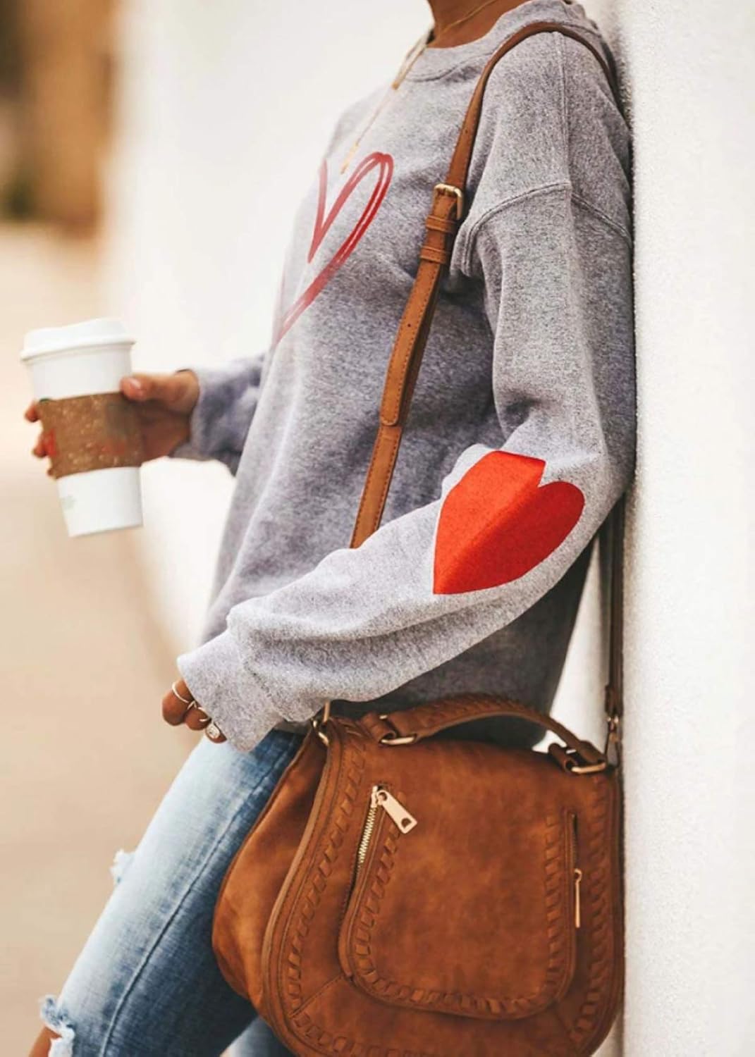 Valentine's Day Long Sleeve Sweatshirts Women Love Heart Print Graphic Shirts Pullover Tops Casual Blouse - Image 2