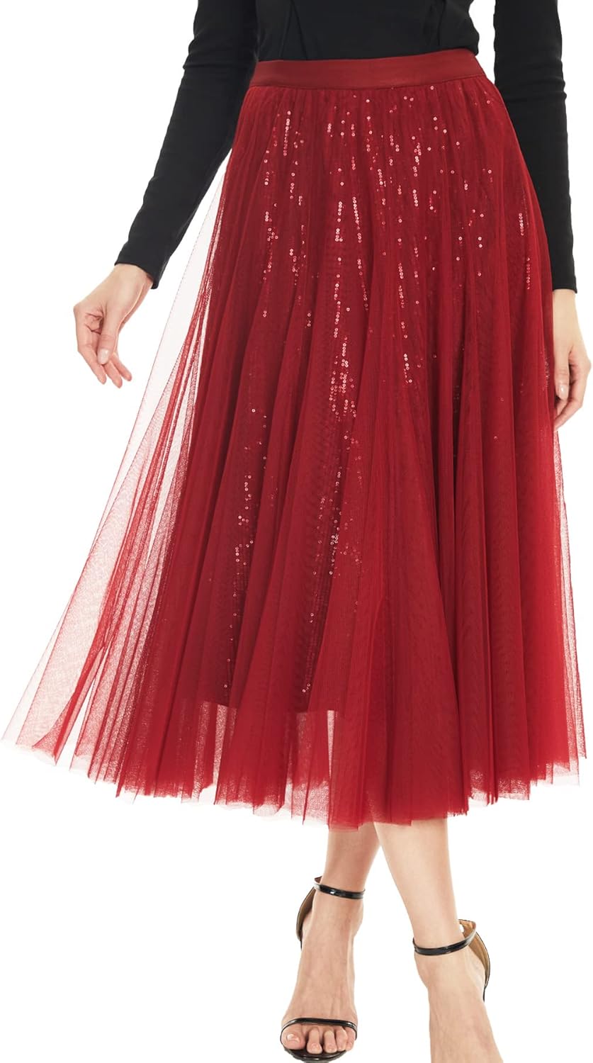 Sequin Long Tulle Skirt Layered Flowy Fairy Sparkle Martinique Ubuy