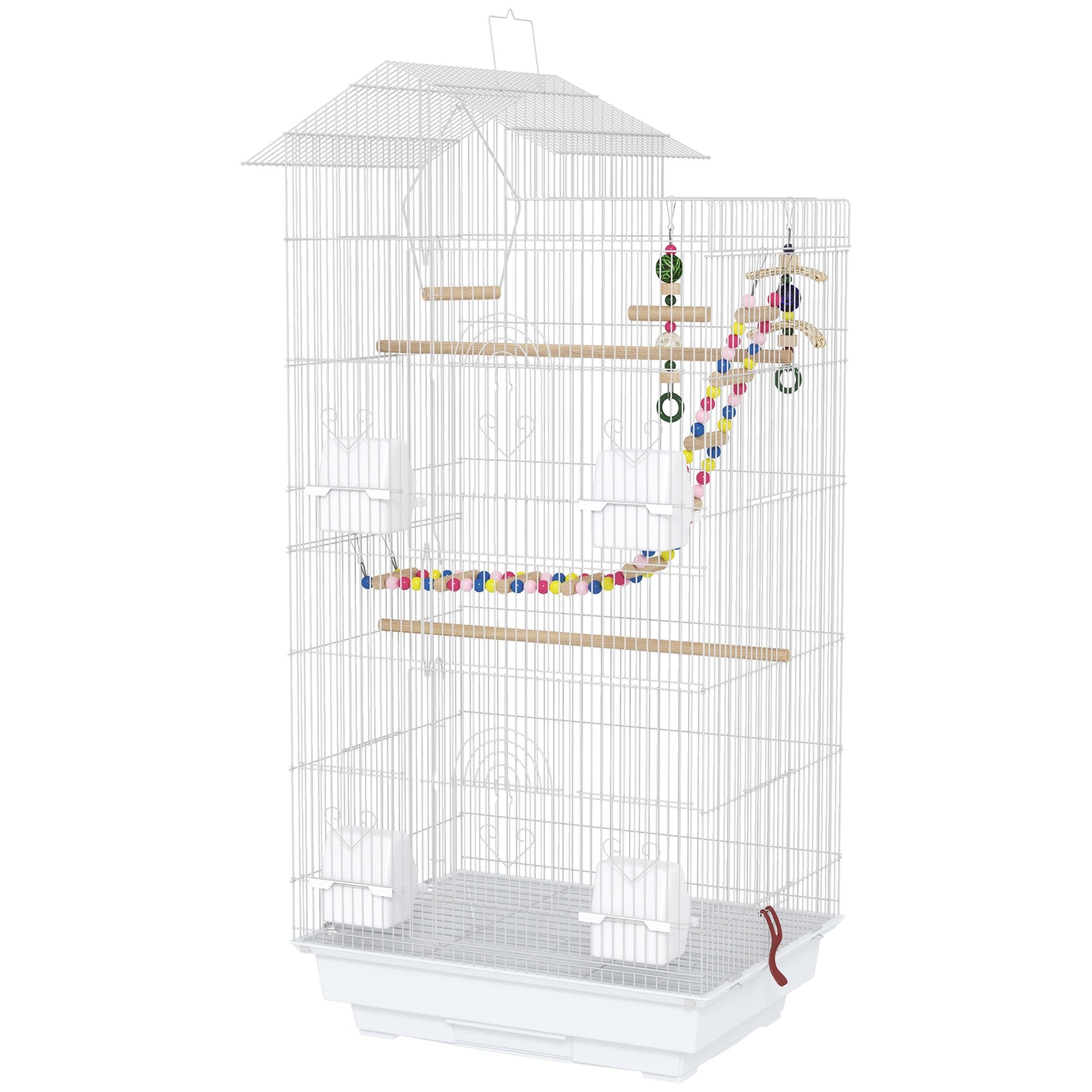 Jaula para pájaros interior práctica 46 x 36 x 100 cm Bandeja corrediza perchas estilo contemporáneo de alambre de acero blanco 21_0007578