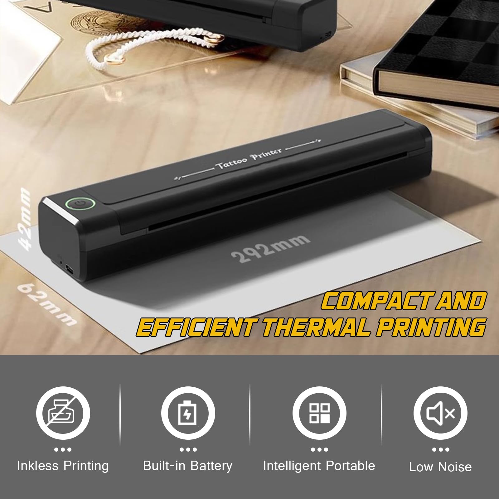Stampante per stencil per tatuaggi, Bluetooth, con 10 fogli di carta di trasferimento, portatile, 203 dpi, ad alta risoluzione, per principianti e artisti, compatibile con smartphone e PC