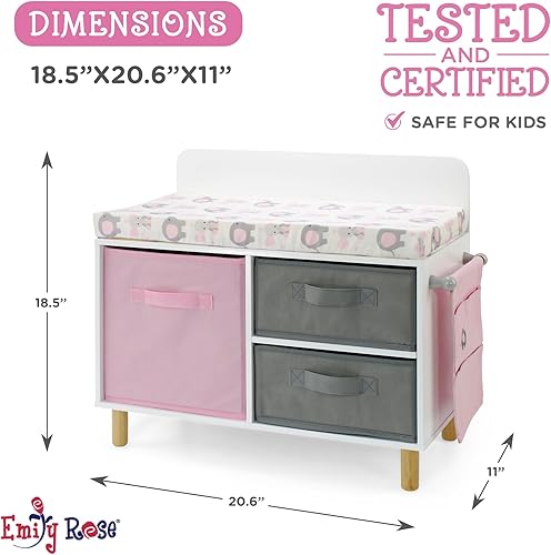 Miniatura 2 de Emily Rose Cambiador de muñecas de madera con 3 cubos grandes de 18 pulgadas para ropa y accesorios para muñecas y bolsa lateral con bolsillos,