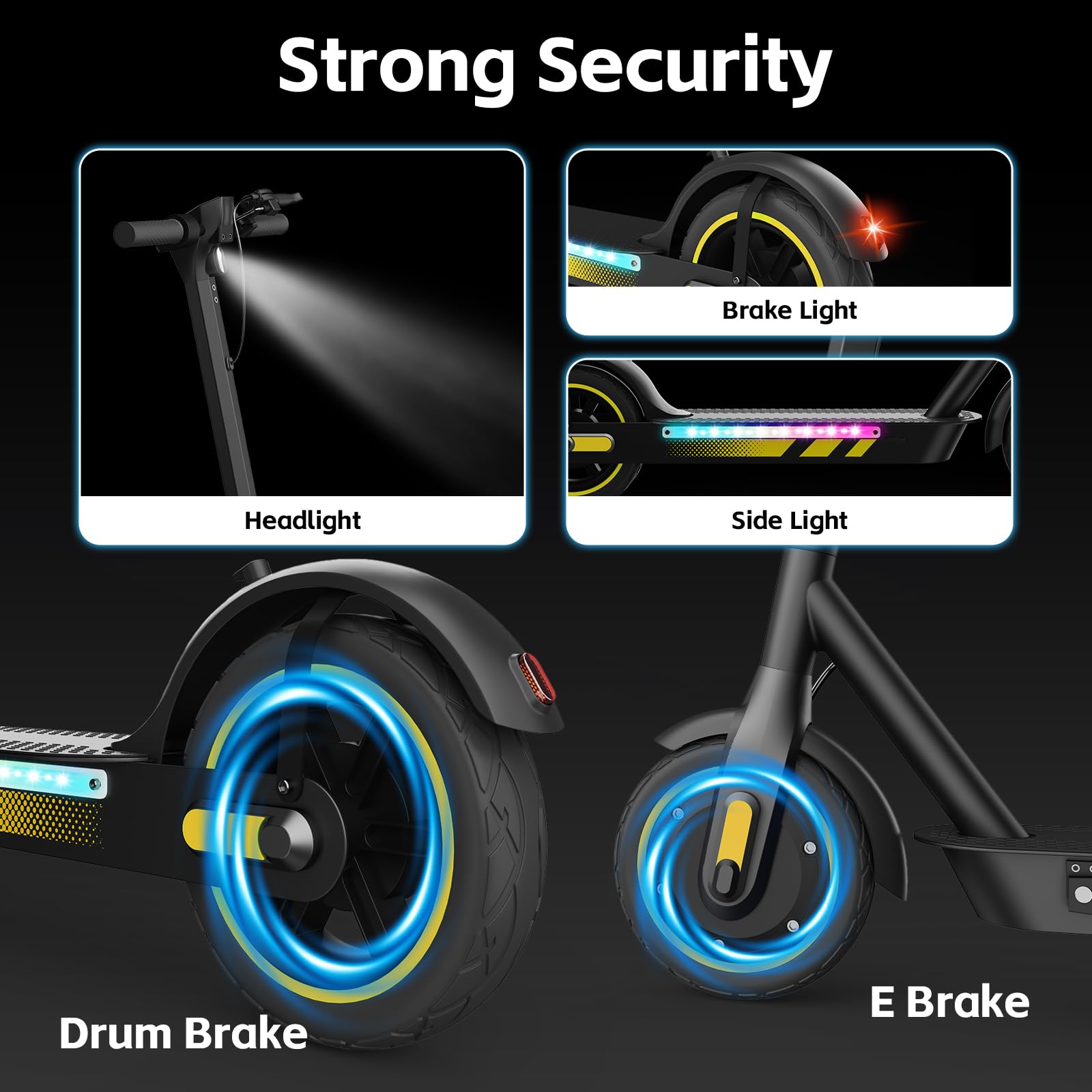 Patinete eléctrico para adultos, neumáticos neumáticos neumáticos de 10 pulgadas, patinete eléctrico 500 W, velocidad máxima 25 km/h, autonomía 40-45 km, batería 36 V 15 Ah, luces laterales RGB, Rough