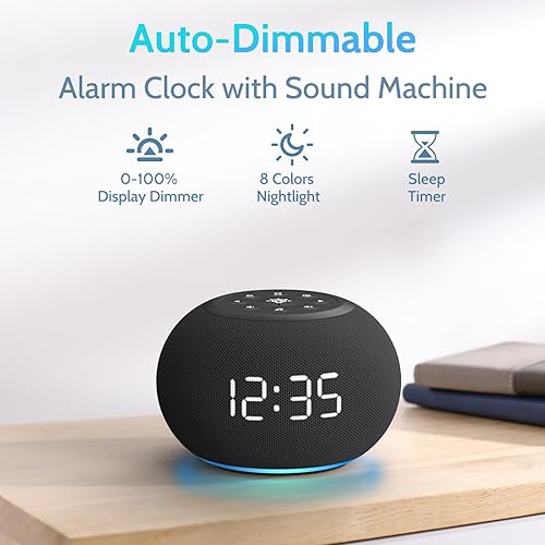 Miniatura 2 de REACHER - Reloj despertador con atenuación automática, máquina de sonido con luz nocturna, 20 sonidos relajantes, pantalla digital LED, temporizador