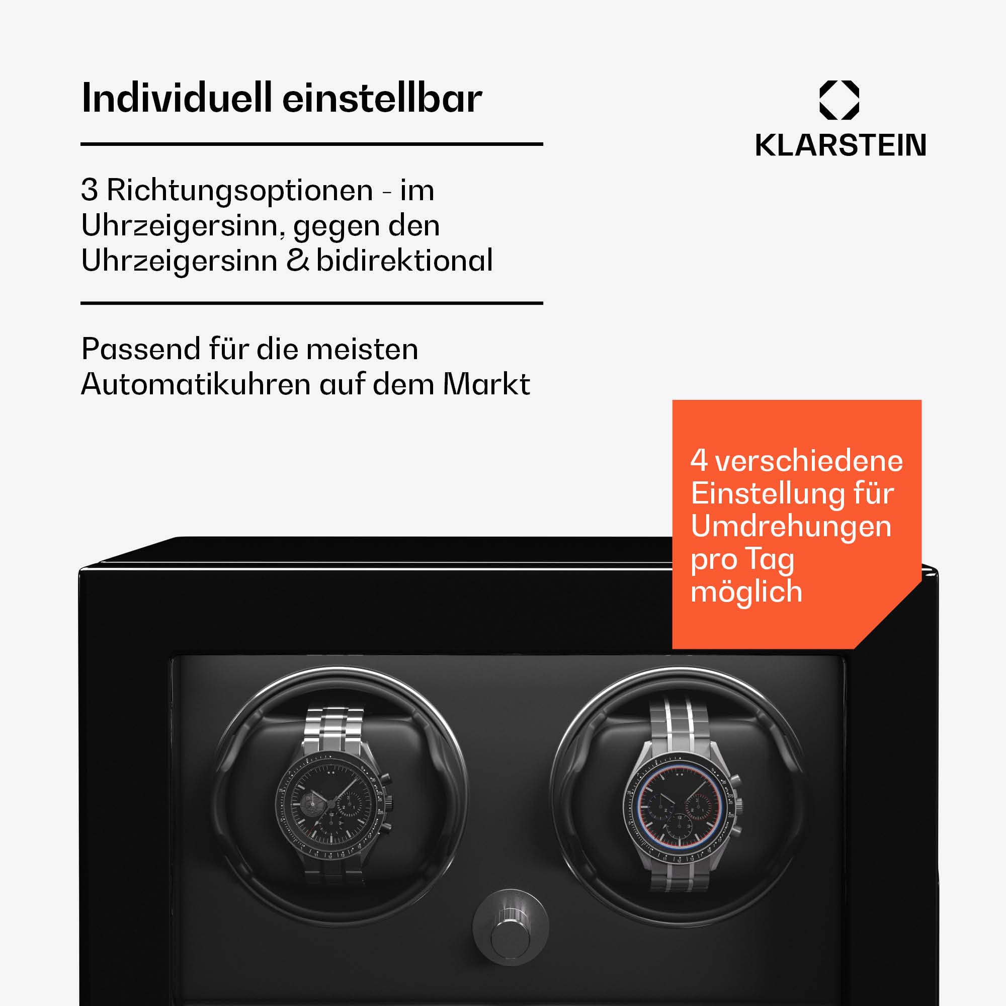 Klarstein ChronoVault Uhrenbeweger für 5 Uhren – Automatik-Uhrenbeweger mit Leisem Japanischem Motor, Veganes Leder, 4 Rotationsmodi & 3 Richtungen, LED-Beleuchtung & Schmuckschublade