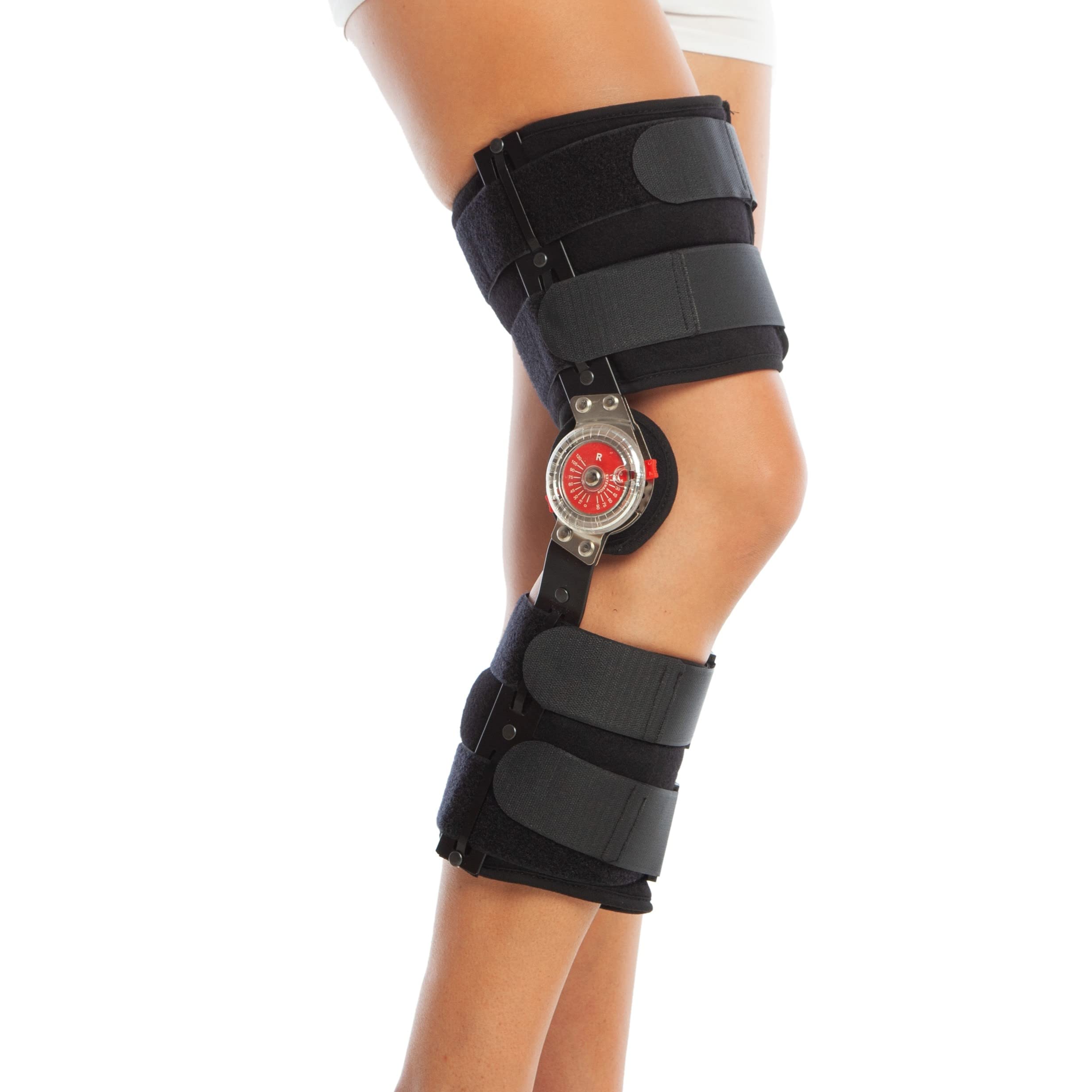ArmoLine ROM - Rodillera ajustable de 47 cm de longitud, con bisagras, pierna completa, rodillera universal, para rodillas derecha e izquierda, hombres y mujeres