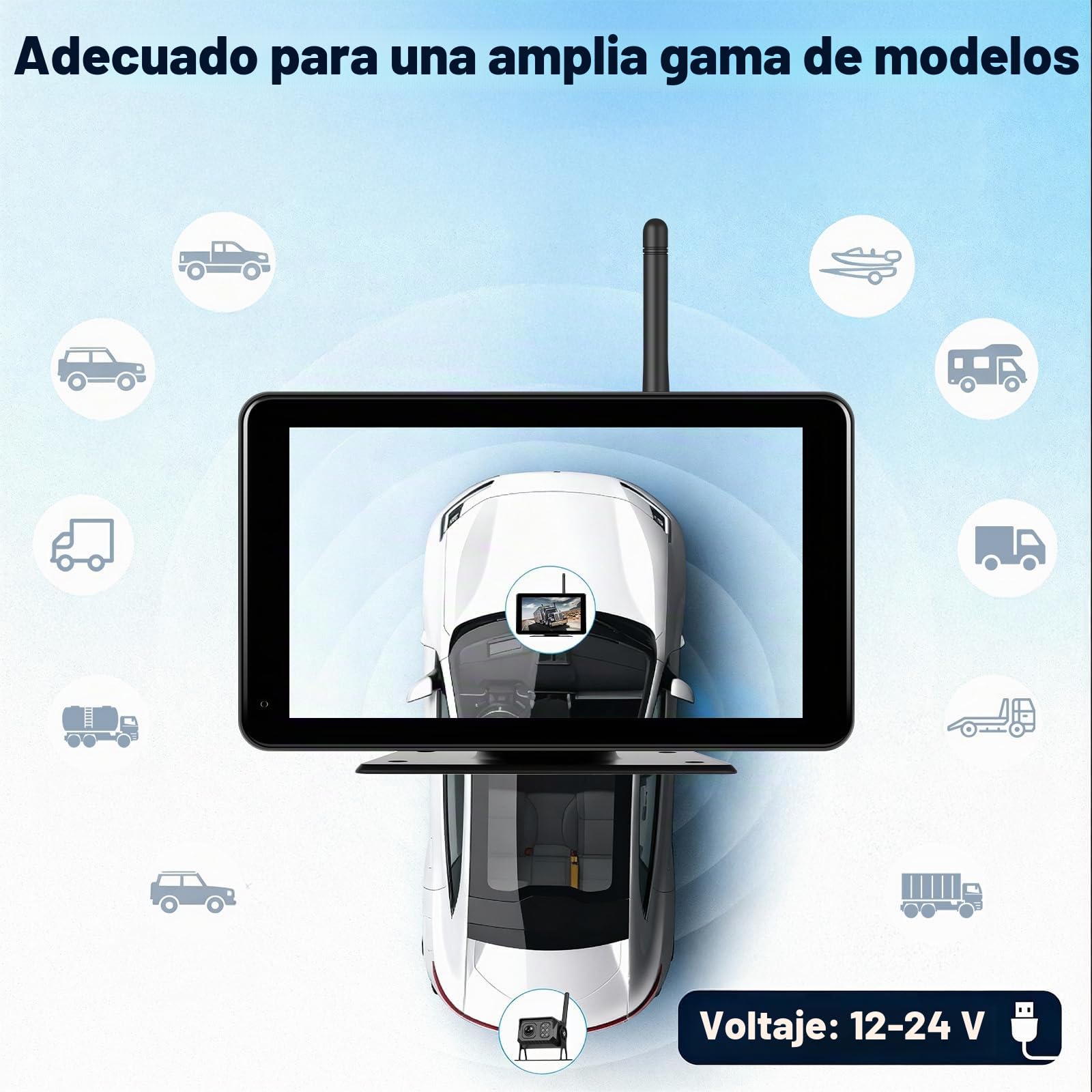 CAMECHO Cámara Marcha Atras Inalámbrica Kit, 7" HD Monitor de Marcha Atrás con Vigilancia de Ángulos Muertos, 1080P Camara Trasera Visión Nocturna Impermeable 68 para Coche/Autobús/Camión/12V-24V