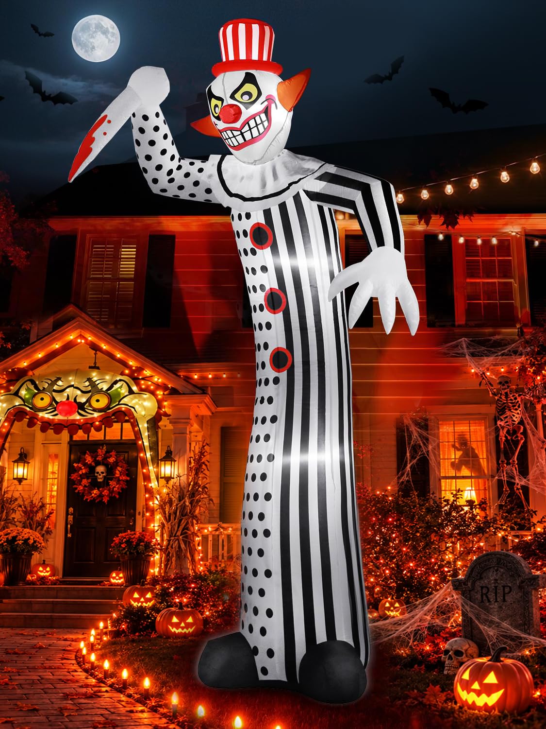 zukakii 12Ft Giant Halloween Inflatables Creepy Clown, Huge Halloween Decorations Outdoor Blow Up Yard Decorations Built-in Full-Body LED Light & Strong Blower for Home Decor Party Lawn